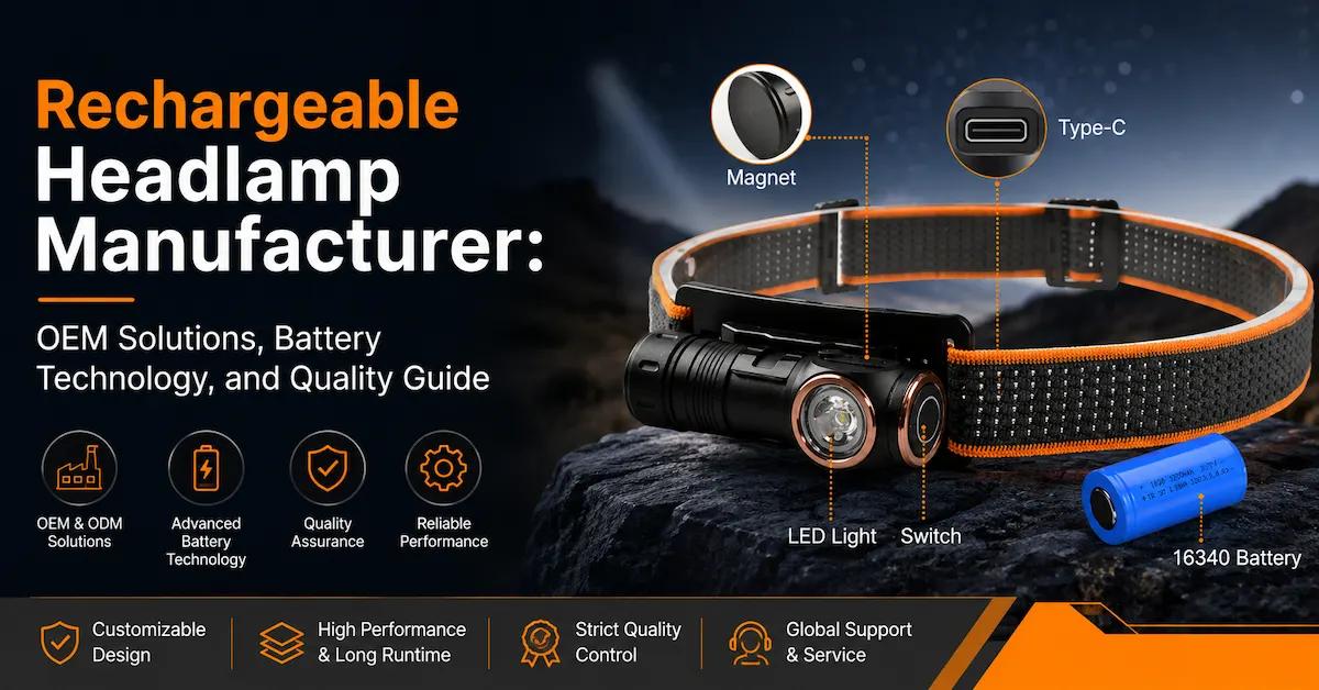 Fabricante de linternas frontales recargables: Soluciones OEM, tecnología de baterías y guía de calidad